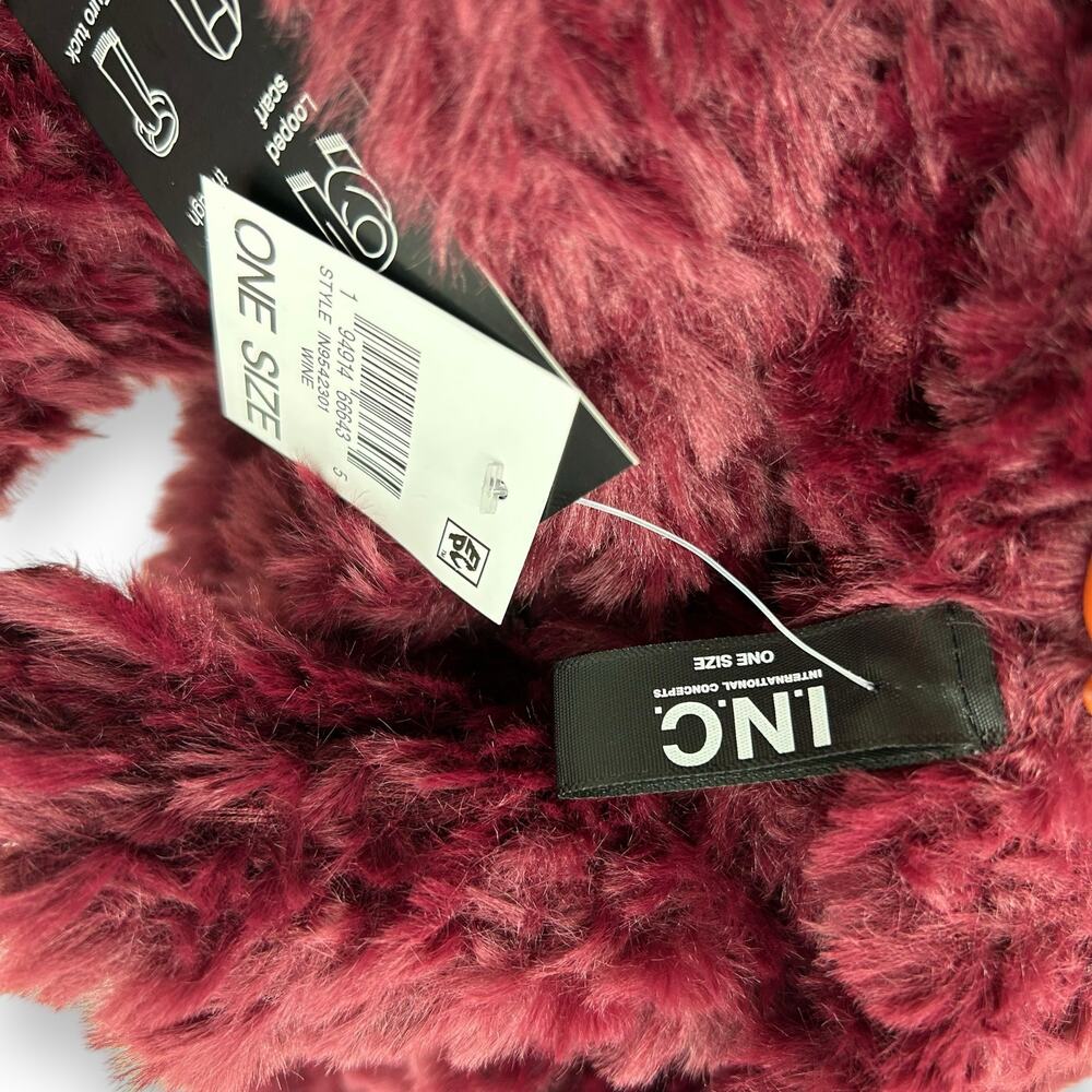 NEW INC International Concepts Red Fluffy Faux Fur Scarf Maroon Burgundy  Macy - Picture 13 of 16